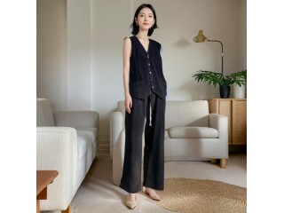 溫碧霞自創(chuàng)IRENENA服裝亞麻上衣時尚休閑單排扣馬甲